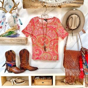 Ralph Lauren Paisley Boho T-shirt with metal buttons detail detailing